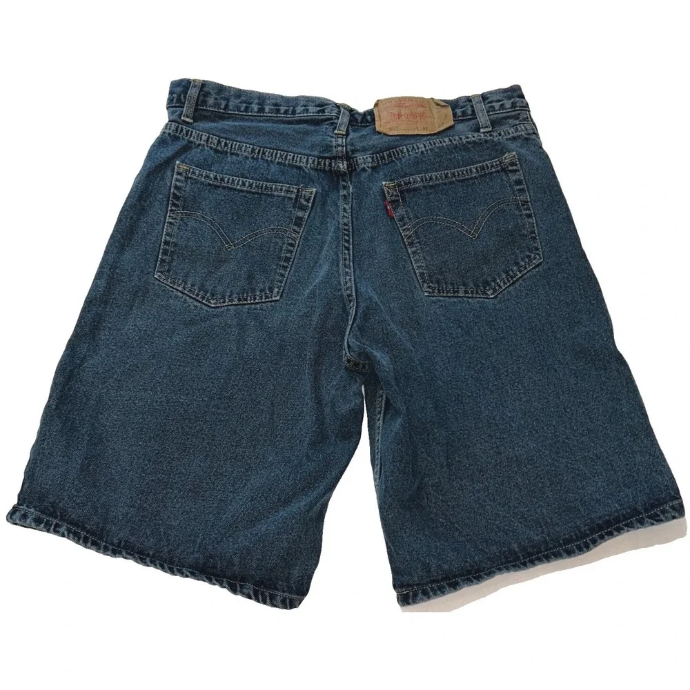 Levi's 501 Denim Shorts Size 38 Mens Dark Wash Blue Button Fly Straight Fit